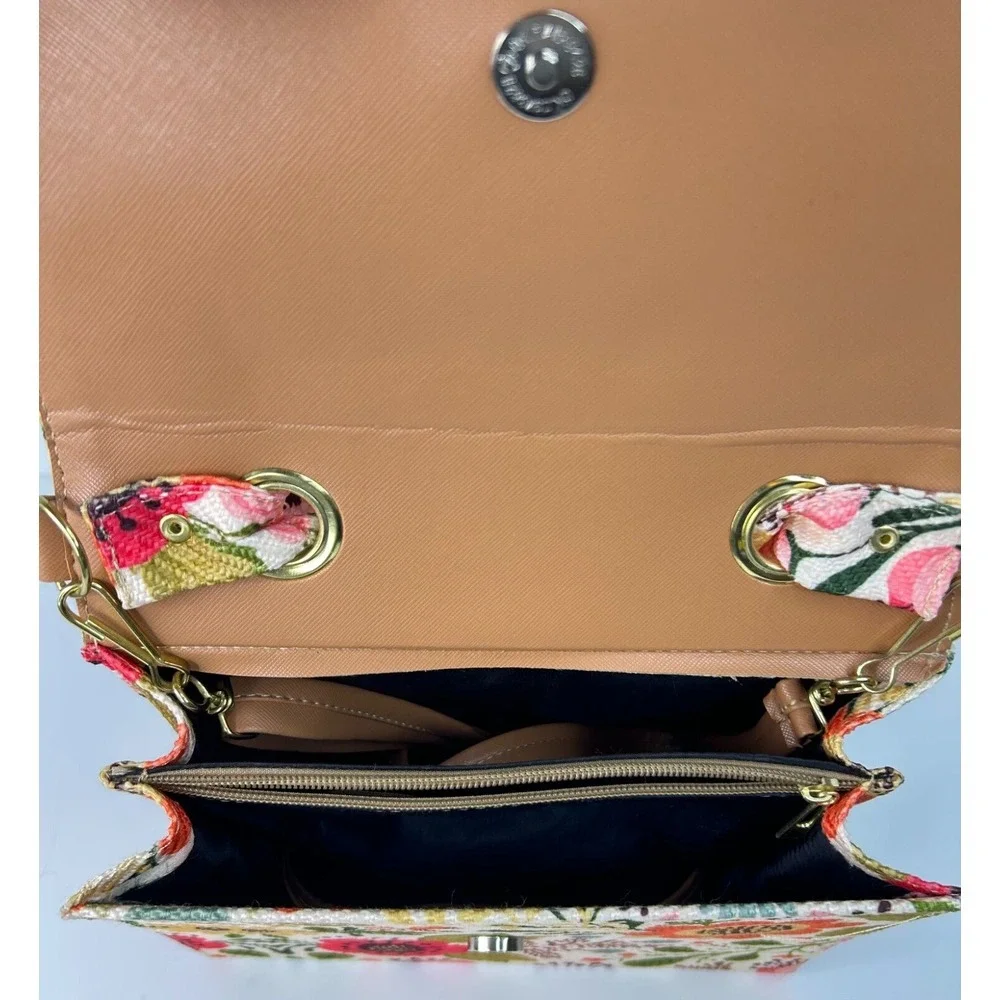 Multicolor Corduroy Hard Shell Medium‎ Floral Top Handle Spring Brunch Girls Out